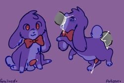 artienvy bodily_fluids bonnie_(fnaf) bow_tie closed_eyes countershading cum cum_in_ass cum_in_mouth cum_inside disembodied_penis fellatio feral feralized five_nights_at_freddy's floppy_ears fur genital_fluids genitals hi_res lagomorph leporid male male/male mammal oral penile penis precum purple_body purple_fur questionable_consent rabbit red_bow_tie red_eyes red_penis rough_oral rough_sex scottgames scut_tail sex short_tail spitroast tail tears