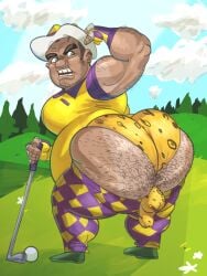 1boy ass_out big_ass big_ass_(male) big_belly big_butt big_chest big_moobs briefs busty chubby chubby_belly don_pornito donpornito fedora golf golf_ball golf_club golfing hairy_ass hairy_butt hat huge_ass huge_butt male male_only solo solo_male