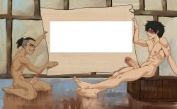 abs anma avatar_legends avatar_the_last_airbender big_penis erection gay huge_cock kneeling male/male muscular_male nude sokka template yaoi zuko