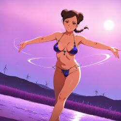 1girls ai_generated arms_at_sides beach big_breasts bikini bikini_bottom bikini_top bing_ai blush braid braided_ponytail breasts brown_eyes brown_hair busty cameltoe cleavage clothing dancing female female_focus female_only grin hair_buns hi_res high_resolution highres jewelry large_breasts light-skinned_female light_skin lips lipstick long_hair looking_at_viewer makeup naruto naruto:_the_last naruto_(series) naruto_shippuden naughty naughty_face naughty_smile outdoors outside pale-skinned_female pale_skin pink_lips pinup ponytail pose posing pussy river shounen_jump smile smiling smiling_at_viewer solo solo_female solo_focus stable_diffusion standing sunset swept_bangs swimsuit tenten tied_hair vagina