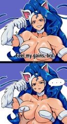 1boy 1girls 2koma alternate_version_at_patreon alternate_version_at_paywall alternate_version_at_source alternate_version_available anger_vein athletic athletic_female barely_clothed barely_visible_nipples big_breasts blue_eyes blue_hair breasts cat_ears catgirl comic comic_panel confident confident_smile copyright_request darkstalkers english_text eyelashes felicia_(darkstalkers) female female_focus flexing flexing_arms flexing_bicep flexing_muscles fondling_breast funny go_on_feel_it_(meme) grabbing grabbing_breast hi_res highres implied_male_pov jrpuls3 large_breasts long_hair looking_at_viewer male male_pov meme meme_request muscles muscular muscular_arms muscular_female muscular_shoulders pov tagme text toned toned_female tremble_lines trembling