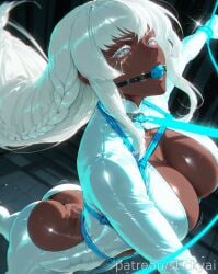 1girls ai_generated anime atlus breasts breasts brigitta_(metaphor:_refantazio) brigitta_lycaon dark_skin eyes fit grey_eyes metaphor:_refantazio nsfw stickyai white_hair