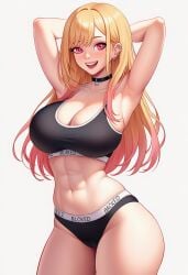 abs ai_generated aipixelporn blacked blacked_clothing blonde_hair kitagawa_marin large_ass large_breasts self_upload
