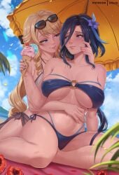 2girls ass big_ass bikini breasts clorinde_(genshin_impact) exlic female genshin_impact navia_(genshin_impact) nude nude_female tagme yuri