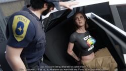 3d 3d_(artwork) 3d_render arrest arrested backseat car comic comic_page crop_top cse_nsfw ellie_(the_last_of_us) ellie_williams handcuffed handcuffs orientation_play police police_officer sfw subtitled subtitles the_last_of_us the_last_of_us_2 yuri