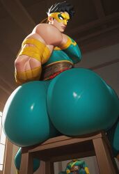 1boy ai ai_generated ass_focus bara bara_tiddies bara_tits big_ass big_ass_(male) big_breasts big_butt big_pecs busty goneagain huge_ass huge_butt iron_fist iron_fist_(marvel_rivals) marvel marvel_comics marvel_rivals solo solo_male