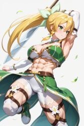 abs blonde_hair crop_top elf leafa midriff muscles muscular_female navel sword sword_art_online