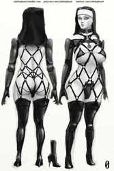 1futa dickgirl full-length_portrait full_length futa_only futanari intersex model_sheet monochrome nihilophant nun skimpy_clothes solo standing