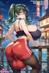 1futa ai_generated asshole big_bulge bulge corset djxcarline extreme_gape futanari gape gigantic_breasts gigantic_penis long_hair outdoors