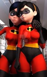 2girls 3d big_ass big_thighs breasts curvaceous curvy curvy_figure dark_hair disney female hero heroine hips hourglass_figure legs light-skinned_female light_skin multiple_girls original_character pixar sisters slim_waist superhero superheroine the_incredibles thick thick_hips thick_legs thick_thighs thighs twins violet_parr voluptuous voluptuous_female vtemp waist wide_hips