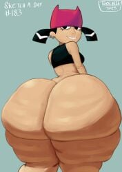 1girls ass ass_bigger_than_head ass_bigger_than_torso ass_focus big_ass black_hair bottom_heavy bottomless bubble_butt cellulite crop_top dat_ass ear_piercing earrings fat_ass female female_only gluteal_fold hat huge_ass hyper hyper_ass large_ass looking_at_viewer looking_back massive_ass my_life_as_a_teenage_robot piercing smile solo thick_ass thick_thighs thunder_thighs tiff_crust tool01k wide_hips