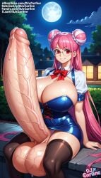 1futa ai_generated asshole big_breasts big_bulge bulge corset djxcarline futanari gigantic_breasts gigantic_penis glasses long_hair outdoors taiwan