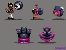 big_belly big_breasts big_lips body_horror breed breeding corruption demon demon_girl exkrill horns kuromaru_(mugen) lips m.u.g.e.n mind_control nipples pixel_art slave sprite tentacle transformation