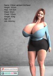 1girls 3d big_breasts breasts breasts_bigger_than_head bursting_breasts bust busty chest chloe_lambert curvaceous curvy curvy_figure enormous_breasts female gigantic_breasts hips hourglass_figure huge_breasts hyper hyper_breasts large_breasts legs light-skinned_female light_skin massive_breasts mature mature_female original original_character slim_waist thick thick_hips thick_legs thick_thighs thighs tonices top_heavy voluptuous voluptuous_female waist wide_hips