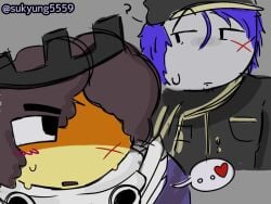 beard blue_hair blush blush_lines brown_hair confused_look crown forsaken_(roblox) guest_1337_(forsaken) hat military_uniform one_eye_covered roblox scar_on_face sfw shadow_over_eyes shedletsky shedletsky_(forsaken) sketch sukyung5559 thinking thinking_about_sex watermark white_skin wholesome yellow_skin