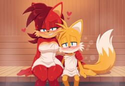 blush breasts fiona_fox heart sauna sonic_(series) sweat tails_the_fox thick_thighs thighs towel
