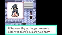 pokemon pokemon_rse pokemon_anthro_emerald wally_(pokemon) anthroemerald dickgirl futanari pixel_art sprite 1boy 1futa sex mod fellatio looking_at_viewer ass_focus ballsack futa_on_male banette graveyard looking_back huge_ass big_breasts anthro