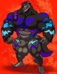 2025 abs abstract_background animal_genitalia anthro areola balls barazoku biceps big_balls big_muscles big_sheath braided_fur canid canine canis claws deltoids eyebrows fully_sheathed fur genitals hi_res huge_arms huge_balls huge_muscles huge_sheath huge_thighs kihu looking_at_viewer male mammal markings masculine_male muscles muscular muscular_anthro muscular_male navel nipples nude obliques orange_background pecs plantigrade quads shaded shadow sheath simple_background smile solo standing teeth thick_arms thick_thighs tuft wolf
