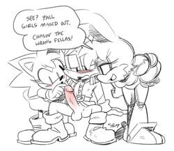 2017 amy_rose anthro antoine_d'coolette balls bunnie_rabbot canine coyote english_text erection female group hedgehog lagomorph male mammal penis rabbit skinbark sonic_(series) sonic_the_hedgehog_(archie) sonic_the_hedgehog_(comics) text