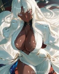 1girls ai_generated anime atlus breasts brigitta_(metaphor:_refantazio) brigitta_lycaon dark_skin eyes female fit grey_eyes metaphor:_refantazio nsfw stickyai white_hair