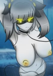 big breasts collar darkxmoza_off female female_only fishnets j_(murder_drones) leash murder_drones