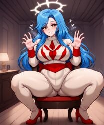 ai ai_generated bedroom blue_eyes blue_hair civitai curvaceous curvy curvy_female curvy_figure eteeming female female_only genderswap_(mtf) halo lamp palace robe rule_63 scp-3221 scp_foundation sitting_on_chair solo spread_legs thicc yellow_eyes