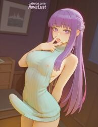 1futa 2025 ai_generated artist_name balls bangs bare_shoulders blunt_bangs blurry blush breasts bulge bust chest cock covered_nipples dick dress erection erection_under_clothes female fern_(sousou_no_frieren) foreskin futanari hi_res high_quality high_resolution highres intersex long_hair meme_attire naked_sweater novalust open_mouth patreon patreon_username penis purple_eyes purple_hair ribbed_sweater solo sousou_no_frieren stable_diffusion sweater testicles turtleneck uncircumcised virgin_killer_sweater watermark white_sweater