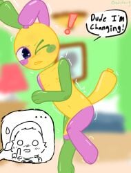 adult_male balloon caught_changing embarrassed looey_(dandy's_world)