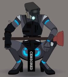 1boy cameraman cameraman_(skibidi_toilet) censor_bar censored censored_penis comedic_censorship crossdressing dress facing_viewer high_heels highres large_penis looking_away male male_only object_head plunger_cameraman_(skibidi_toilet) robot robot_boy robot_humanoid robot_joints skibidi_toilet spread_legs squatting tactical_nudity