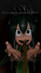 anime blender blender_eevee cupping_hands drinking_pee golden_shower looking_at_viewer my_hero_academia peeing peeing_in_mouth piss_drinking pissing toafi tongue_out tsuyu_asui