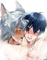 2boys blush deuce_spade gay heat jack_howl licking ryuichirouart smeared_makeup twisted_wonderland