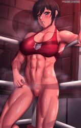 athletic_female attack_on_titan female fluffydus mikasa_ackerman muscular muscular_female shingeki_no_kyojin tagme