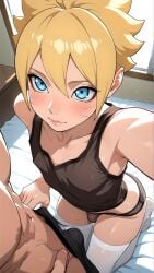 2boys ai_generated androgynous ass bedroom before_sex big_ass big_penis blue_eyes boner boruto:_naruto_next_generations bulge bulge_through_clothing crossdressing crossdressing_male erect_penis erection femboy feminine feminine_body feminine_male flaccid flaccid_penis gay high_resolution indoors kinkyfuel legwear light-skinned_male light_skin lipstick male male/female male_focus male_only multiple_boys naruto naruto_(series) nipples otoko_no_ko panties penis penis_size_difference petite shirtless short_hair skinny skinny_male stockings tank_top thighhighs uncensored undressing uzumaki_boruto whisker_markings yaoi yellow_hair