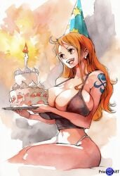 1girls ai_generated big_breasts birthday breasts busty cake candle color crop_top female female_only hat holding holding_object huge_breasts nami_(one_piece) one_piece orange_hair panties priestofart sitting small_breasts solo solo_female tagme tagme_(artist) tagme_(character) tattoo tattoo_on_arm watercolour_(artwork) watermark