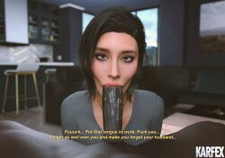 1boy 1girls 3d ashley_(karfex) blowjob blowjob_face cheating cheating_wife clothed_female_nude_male dark-skinned_male female interracial karfex light-skinned_female male ntr oral pov text