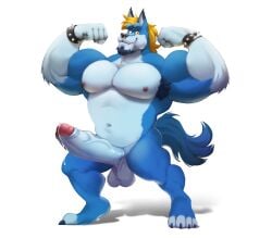 absurd_res anthro ass balls barazoku big_breasts bodily_fluids bracelet breasts canid canine canis collar cum cumshot digital_media_(artwork) domestic_dog ejaculation erection facial_piercing flexing flexing_bicep fox fur genital_fluids genitals giga_m hair hi_res humanoid humanoid_genitalia humanoid_penis hybrid invalid_tag jewelry looking_at_viewer male male_only mammal muscular muscular_male nipple_piercing nipples nose_piercing nose_ring nude penis piecing piercing ring_piercing simple_background smile solo spiked_bracelet spiked_collar spikes tail vein veiny_penis wolf wolfdog wolfyama