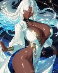 1girls ai_generated anime atlus breasts breasts brigitta_(metaphor:_refantazio) brigitta_lycaon dark_skin eyes fit grey_eyes metaphor:_refantazio nsfw stickyai white_hair