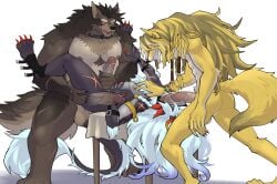absurd_res anal anal_sex anthro balls big_balls big_penis bruno_(rossciaco) canid canine canis collar coyote digitigrade dislyte double_penetration genitals grey_body group hair hi_res humanoid_genitalia humanoid_penis lilith_games long_hair male male/male mammal masturbation mindnaughty nian_(species) oral penetration penis sui_zai_(dislyte) threesome trio wenlock white_hair wolf x-ray x-ray_view yellow_body