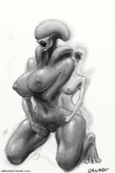 alien alien_(franchise) dickgirl female futanari intersex interspecies monochrome nihilophant sex xenomorph