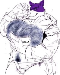 1boy anthro big_breasts big_breasts book canine covering_nipples furry hairy_breasts hairy_tits huge_breasts huge_breasts male male_only male_with_breasts monsterbator
