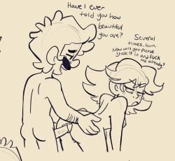 1boy 1girls adorable annoyed ass ass_grab bed before_sex blush breasts canon_couple compliment complimenting_partner english_text erect_penis erection female grabbing_ass ilikeluigibooty love luigi male mario_(series) moan monochrome naked naked_female naked_male nintendo nipples nude nude_female nude_male penis princess_daisy simple_background text waiting_for_sex wholesome