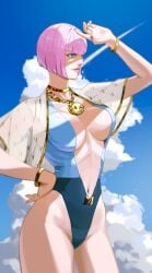 2d busty capcom cleavage female female_focus female_only hourglass_figure manon_legrand nomamo pink_hair pinup pinup_pose street_fighter street_fighter_6 tagme wide_hips