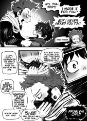 2025 2boys annoyed annoyed_expression bashful black_and_white blush blush_lines blushing_male boku_no_hero_academia byjove clothed comic cosplay cosplay_sex deku dialog dialogue doujinshi embarrassed english english_text freckles freckles_on_face gay hitoshi_shinso imminent_sex impersonation irritated izuku_midoriya male male/male male_only mask messy_hair midoriya_izuku monochrome mouth_mask mouthguard my_hero_academia negotiations nervous nervous_face no_visible_genitalia scarf shinsou_hitoshi shocked shocked_eyes surprised yaoi