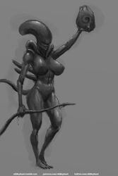 alien alien_(franchise) bow female female_xenomorph feral_only full_length monochrome nihilophant solo weapon xenomorph