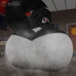 1boy 3d alternate_version ass big_ass butt_digging clothed clothing collar digging digging_into_butt digging_up_in_they_ass from_behind huge_butt jake_(roblox) looking_at_viewer looking_back male miljkfarts musk musk_clouds musky musky_butt roblox robloxian sweat sweaty sweaty_ass sweaty_body sweaty_butt tagme tail thicc thick thick_ass watermark