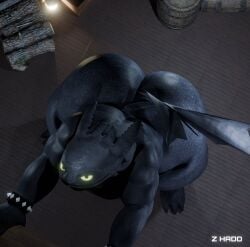 2025 3d_(artwork) anthro anthrofied ass big_butt black_body black_scales bracelet digital_media_(artwork) dragon dreamworks english_description european_mythology fury_(httyd) hi_res high-angle_view how_to_train_your_dragon jewelry male mouth_closed mythological_creature mythological_scalie mythology night_fury overweight overweight_anthro overweight_male scales scalie solo spiked_bracelet spikes tail thick_thighs toothless western_dragon z_hado