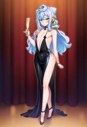 ai_generated black blue_hair dress femboy girly hacka_doll hacka_doll_3 heels looking_back makeup no_panties no_panties_under_dress otoko_no_ko spade_(shape) spade_choker