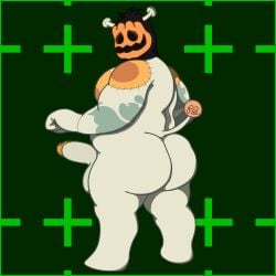 1:1 anthro ass balls belly big_butt big_chest big_muscles big_pecs black_head darkner deltarune erection fist for_a_head genitals hi_res humanoid_genitalia humanoid_penis jackenstein looking_back male markings monster musclegut muscular object_head orange_body patchwork_creature patchwork_monster pecs penis pumpkin_head small_tail smile solo spots spotted_body tail undertale_(series) waniiime white_body