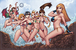 6+girls 7girls art_of_fighting ass beach beach_ball bikini black_hair blonde_hair blue_eyes blue_mary bonne_jenet breast_press breasts brown_hair cammy_white capcom catfight chun-li cleavage crossover darkstalkers fatal_fury female_only hair_pull king_of_fighters mai_shiranui medium_breasts morrigan_aensland multiple_girls ocean rocks ryan_kinnaird small_breasts snk street_fighter succubus swimsuit thong volleyball water yuri_sakazaki