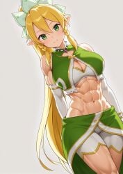 abs blonde_hair crop_top elf leafa midriff muscles muscular_female navel sword_art_online